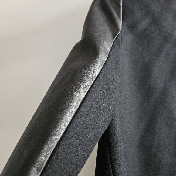 All Saints Black Wool Leather Sleeve Drape Cowl Neck Swoop Jacket 8 U.S. UK 12 - Picture 6 of 8